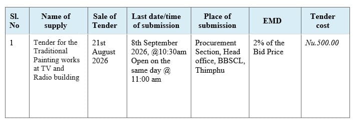 Tender for the Traditional Painting works at TV and Radio building